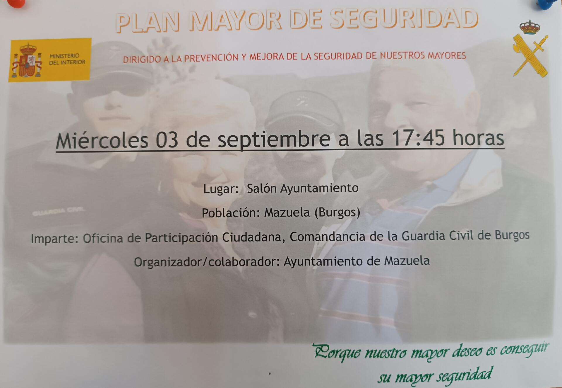 CHARLA INFORMATIVA DIRIGIDA A LA PREVENCION Y MEJORA DE LA SEGURIDAD DE NUESTROS MAYORES